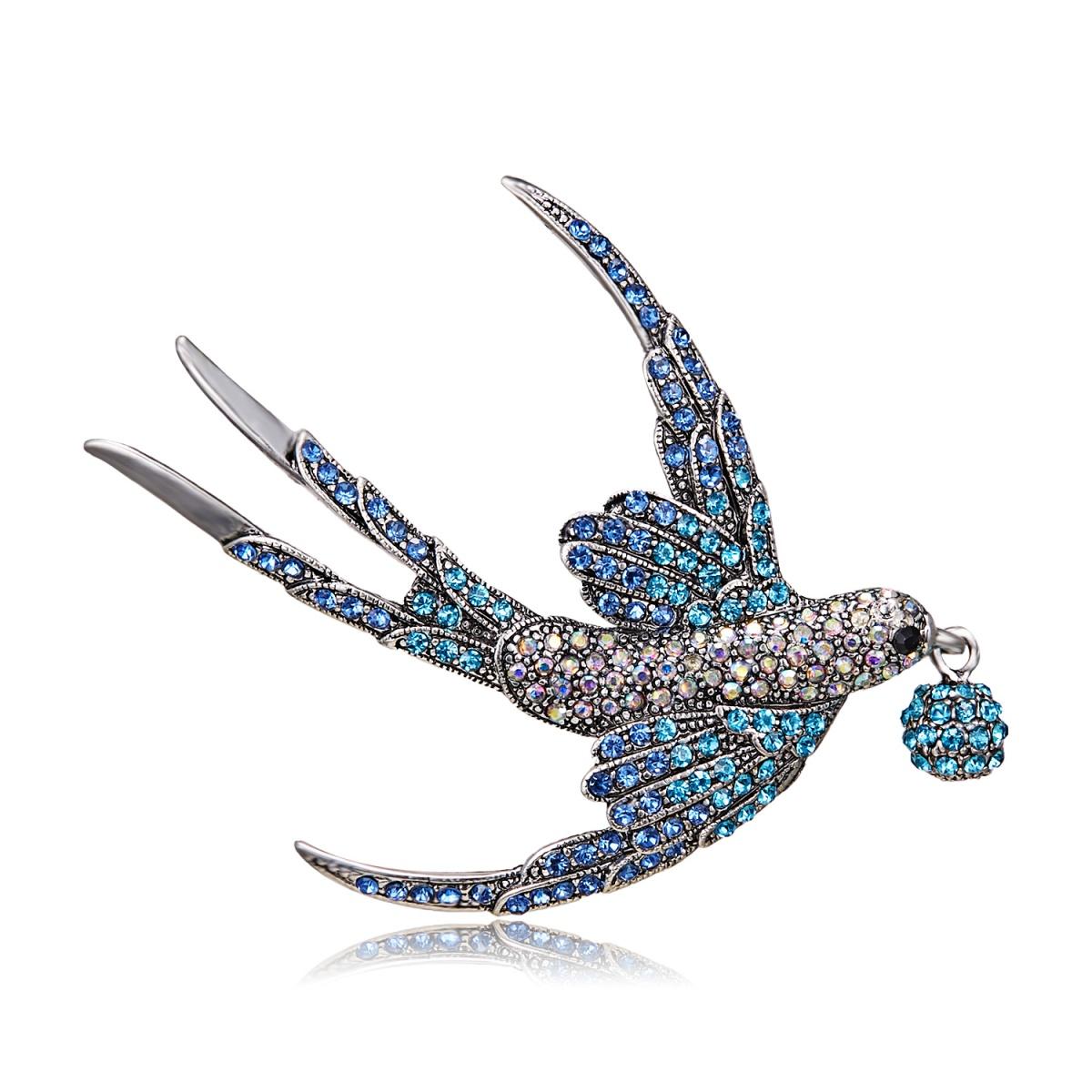 

Luxury Full Rhinestone Flying Bird Holding Ball Brooches For Women Men Elegant Cartoon Lovely Bird Animal Pins Wedding Jewelry