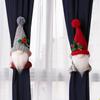 Festive Curtain Holiday Holdbacks Featuring Red And Gray Knitted Gnome Design