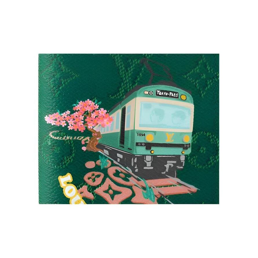Louis Vuitton X Nigo Collaboration Embossed Logo Four Card Slot Monogram Coated Canvas Passport Holder Unisex Passport Holder Green M26293