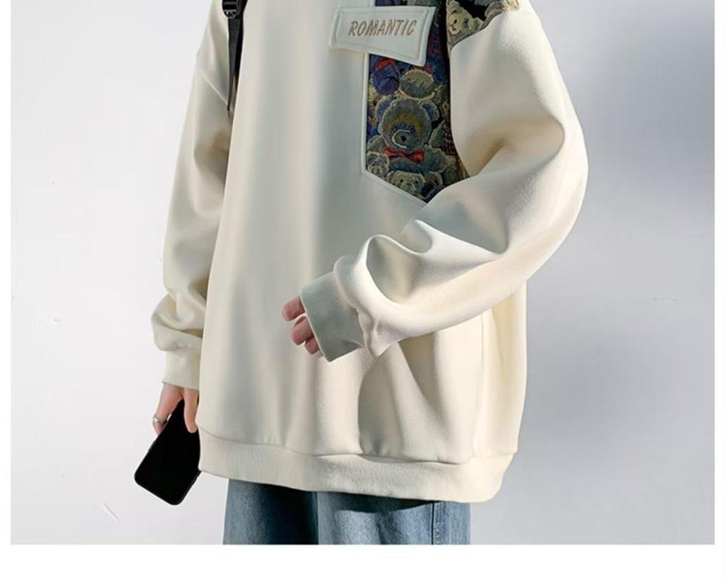 Men's 2024 American Chinese-Inspired Sweatshirt: Spring/Autumn, National Tide Fashion, Heavyweight, Plus Size, Loose Fit, Hoodless.