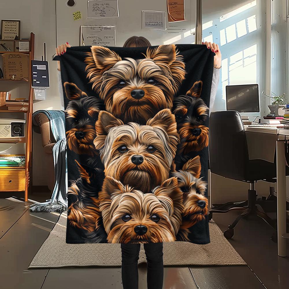 1 Stück Yorkshire-Hunde-Print Flanelldecke, Hohe Qualität, Bequem für alle Jahreszeiten, Heimdekoration, Wärme und Komfort, Perfekt für Weihnachtsgeschenke
