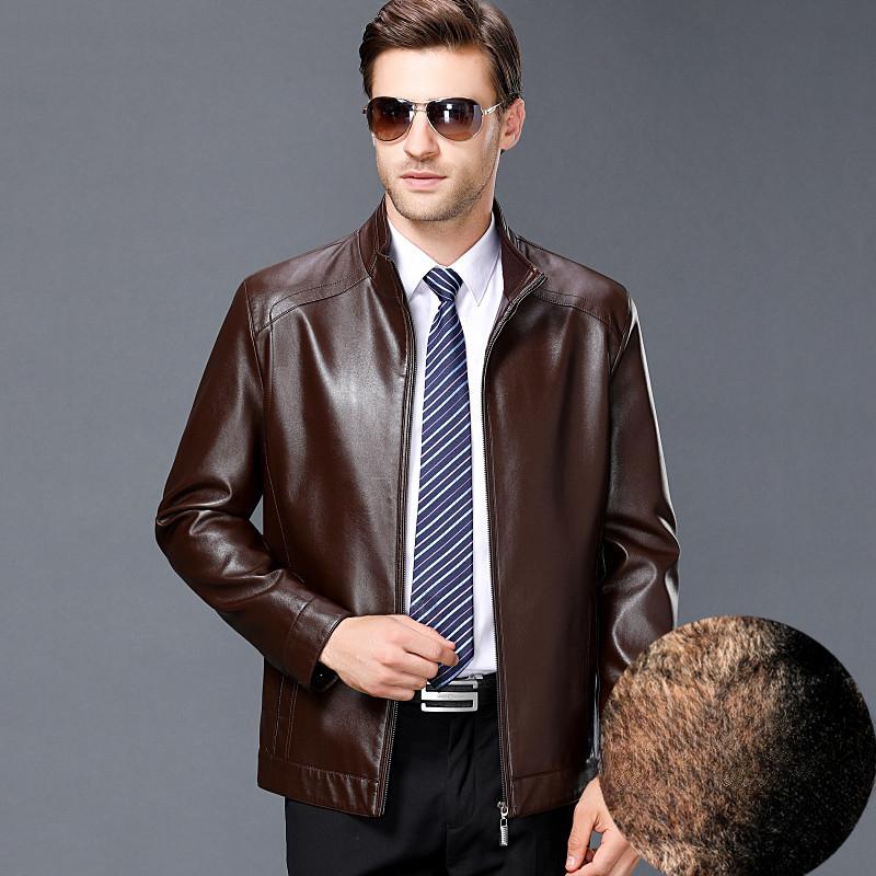 Leather Jacket Men's Genuine Leather Lapel Plus Velvet Middle-aged Leather Jacket Casual Jacket Jacket Dad Wear