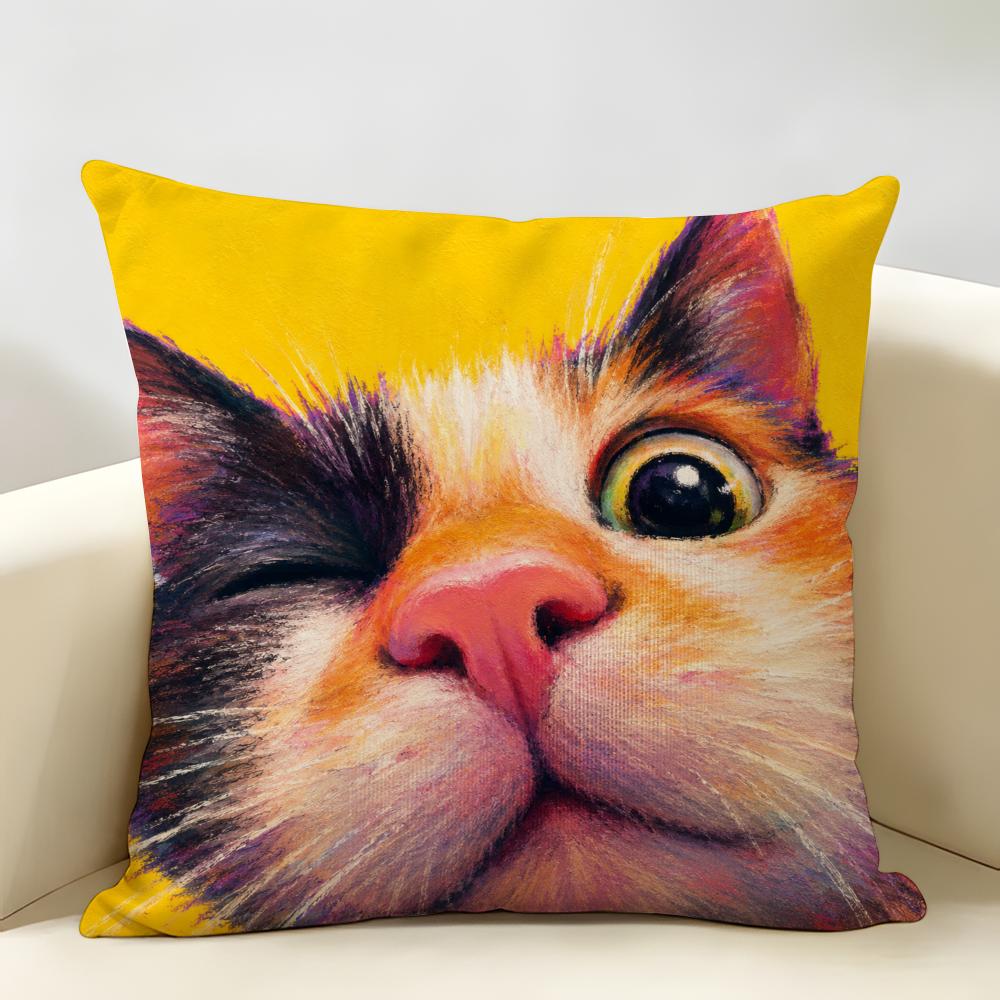 Ginger Cat Peekaboo Kitten Art Cushion Cover Natural Linen Organic Fabric Double-Sided Printing Breathable For Home Decor