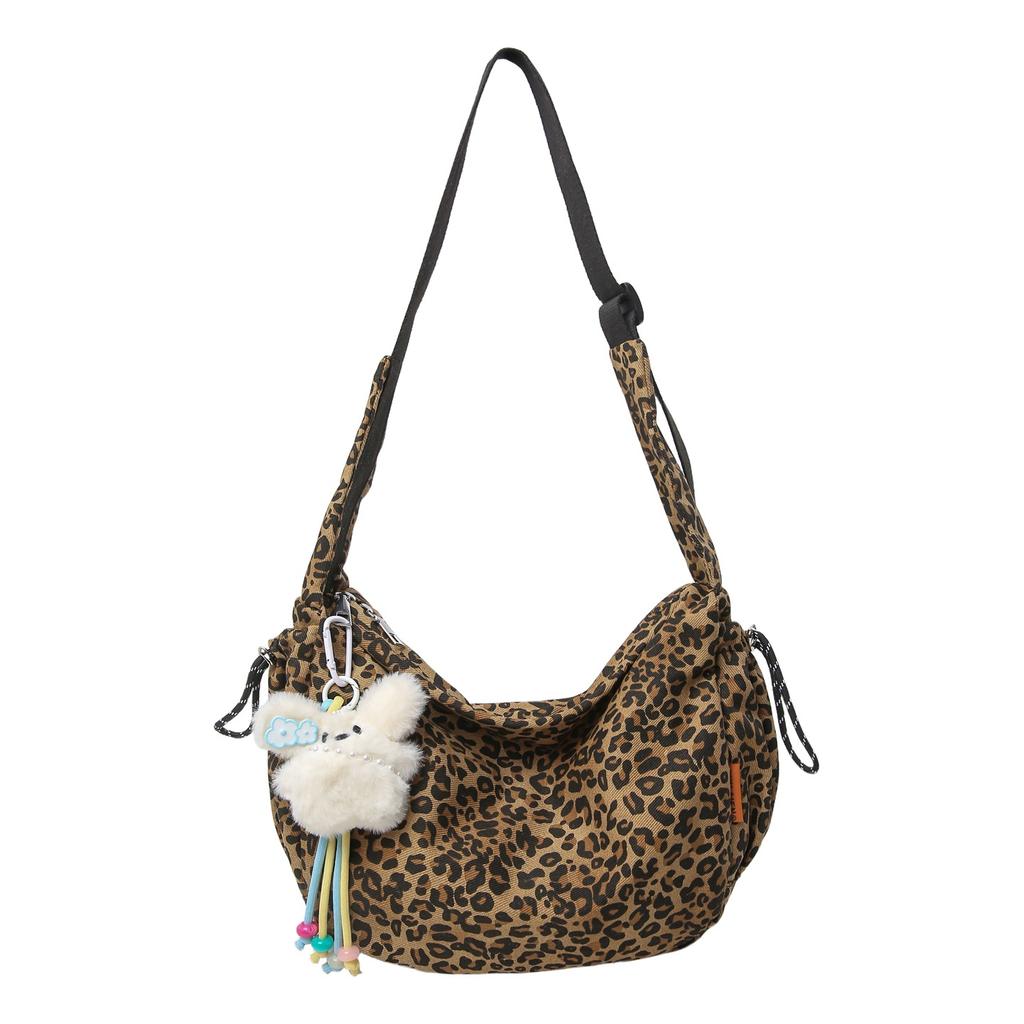 Autumn and winter American retro style leopard print brown underarm bag women's large-capacity shopping commuter messenger bag
