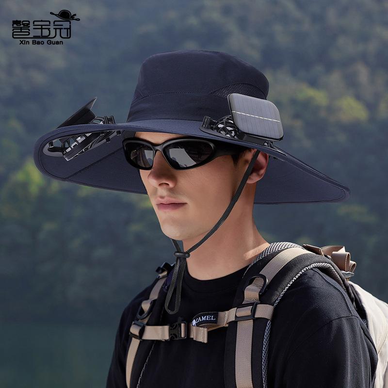 Solar double fan hat summer mountaineering fishing eaves breathable sun hat men's outdoor sun protection bucket hat