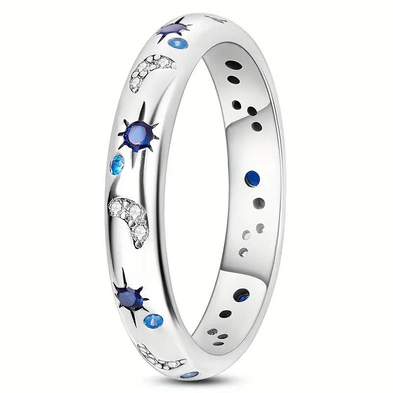 Commuter versatile inlaid zircon ring woman, cute and exquisite star moon, fashionable daily wear style