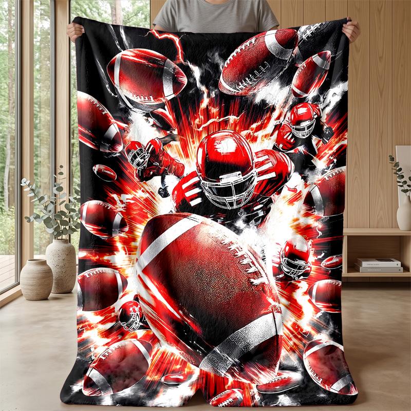 American Football Action Blanket Personalized Name Flannel Blanket Soft Cozy Plush Throw for Sofa Bed Lightweight Home Decor