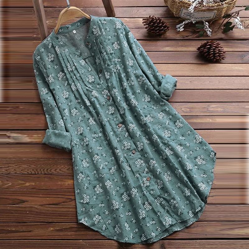 Floral Blouse Shirt Women's Spring Summer Loose Casual Shirt Printed Mid Length Top Fragmented Shirt