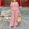 Lässiges zweiteiliges Anzug-Set für Damen mit kurzärmeliger Bluse und Hose