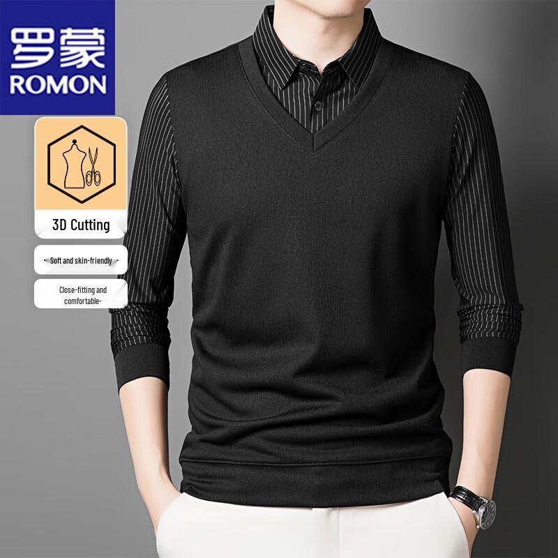 ROMON Tricou Polo Bărbați cu Mânecă Lungă, Aspect Două Piese