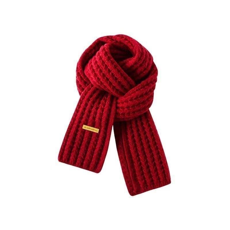 Autumn and winter female Korean version solid color wool scarf warm student cute couple Internet celebrity male versatile knitted scarf
