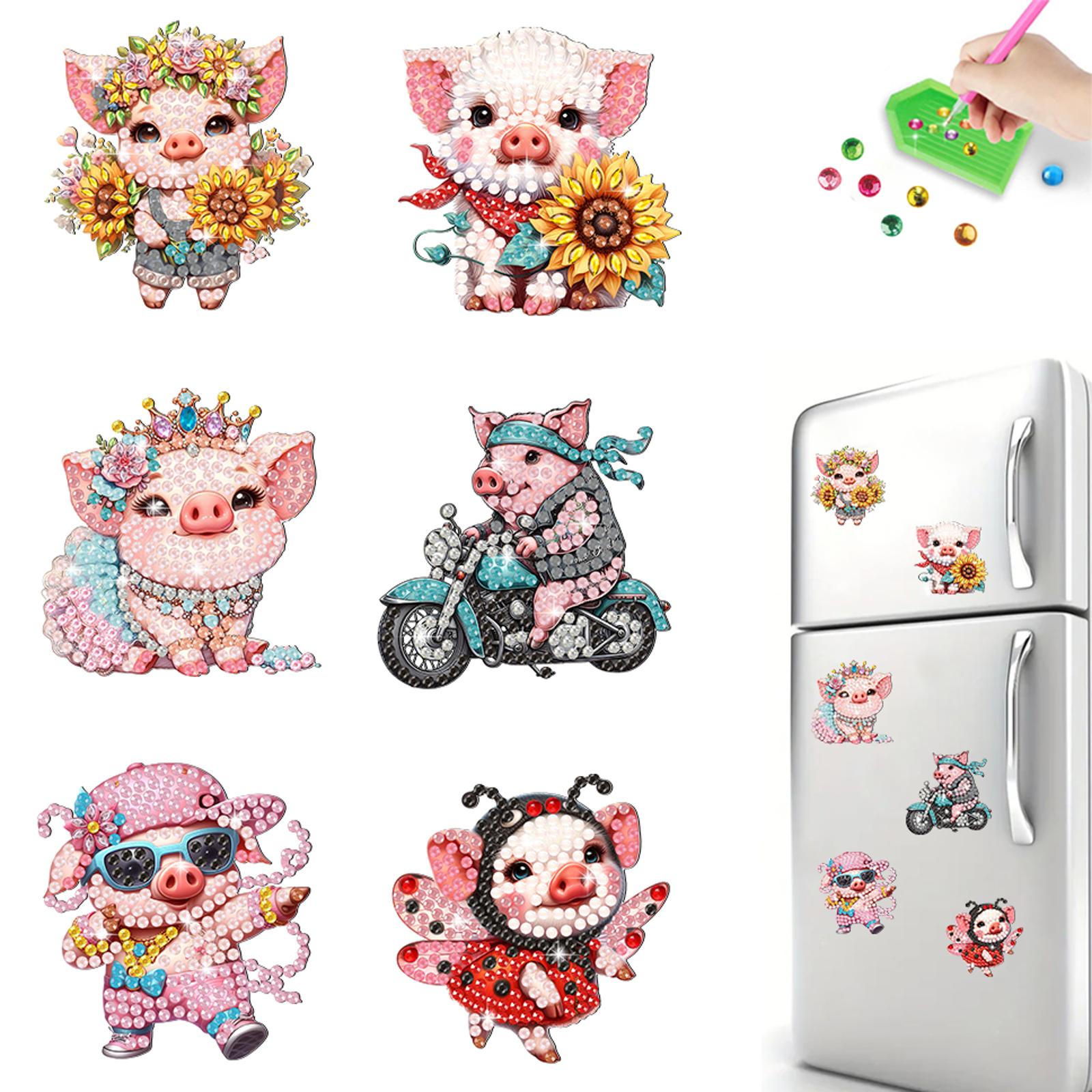 

6Pcs Special Shape Pig Fridge Stickers Animal Diamond Art Magnets Decals Diamond Painting Fridge Magnet for Fridge Whiteboards China Mainland