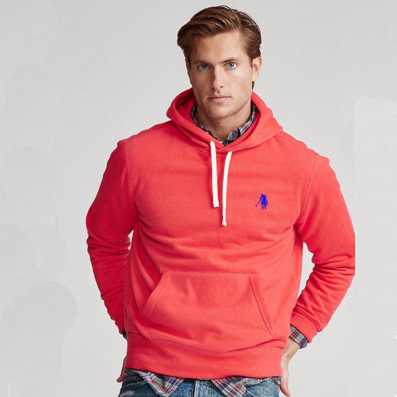 Men's Fleece-Lined Polo Sweatshirt: Autumn/Winter Small Horse Embroidery Hoodie