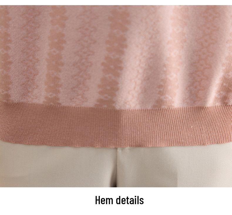 Schickes Sommer-Eis-Seiden-Qipao-Kragen Kurzarm Zweiteiler für mittelalte und ältere Frauen - Strick-T-Shirt-Oberteil in Übergröße