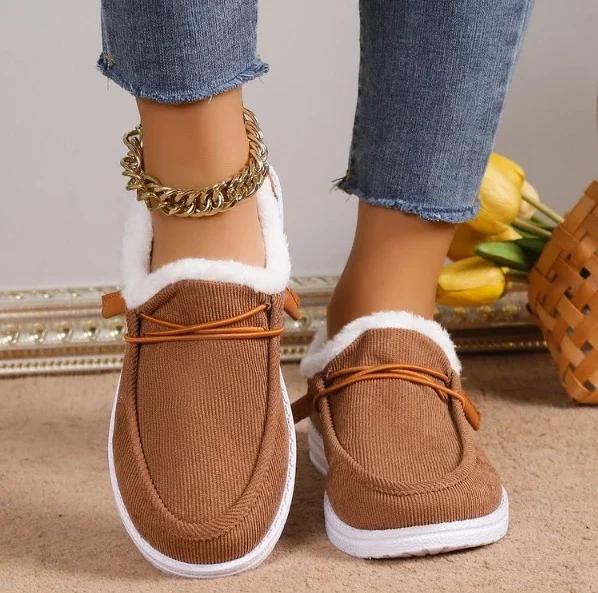 Fashion New Womens Winter Ankle Boots Slip on Suede Snow Boots Plush Natural Fur Warm Cotton Shoes Outdoor Casual Ladies Flat Shoes