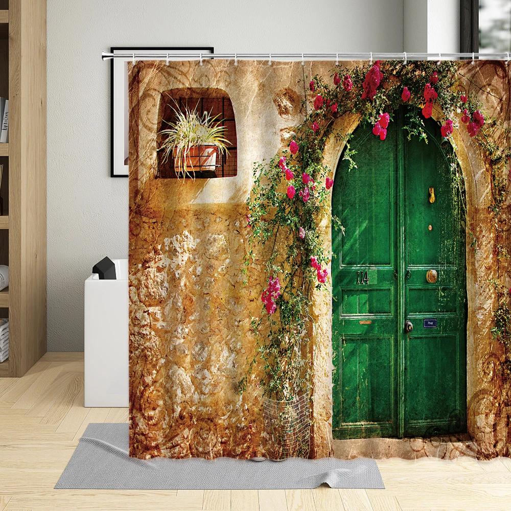 

Moroccan Garden Shower Curtain Surrounded By Flowers Vintage Wooden Door Pattern For Home Decor Bathroom Curtains With Hooks Set W60H190(CM)-1 Pcs