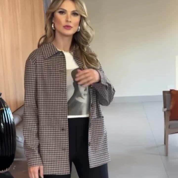 

2024 Autumn European & American Women s Plaid Long Sleeve Casual Jacket XS серый