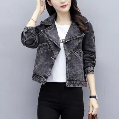 Jaqueta jeans feminina estilo curto ins tendência nova algodão primavera e outono versão coreana casual folgada e slim versátil jaqueta top