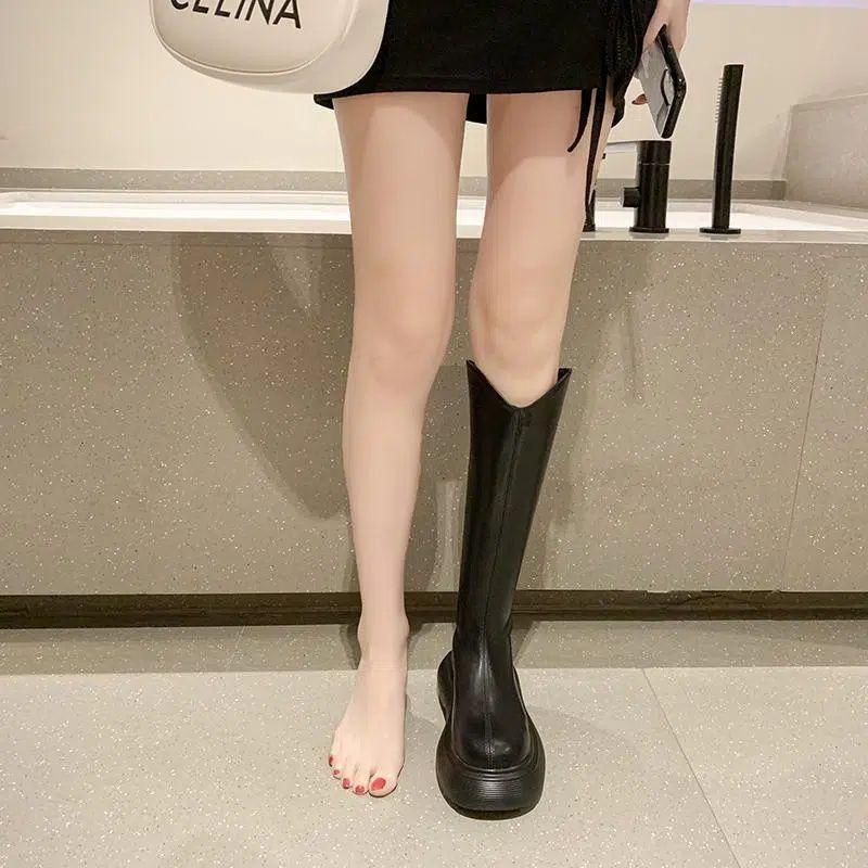 Increase height and slim Martin boots women's boots 2025 new fashion trend V-mouth knight boots popular versatile boots