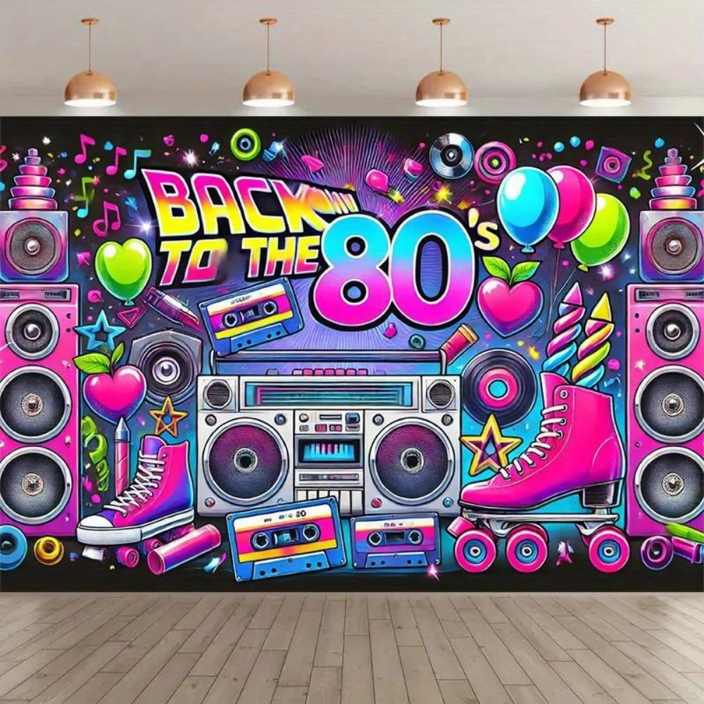 Vintage 80s Themed Birthday Party Shooting Background Neon Lights Cassette Tapes Amplifiers Home Decor Photography Background