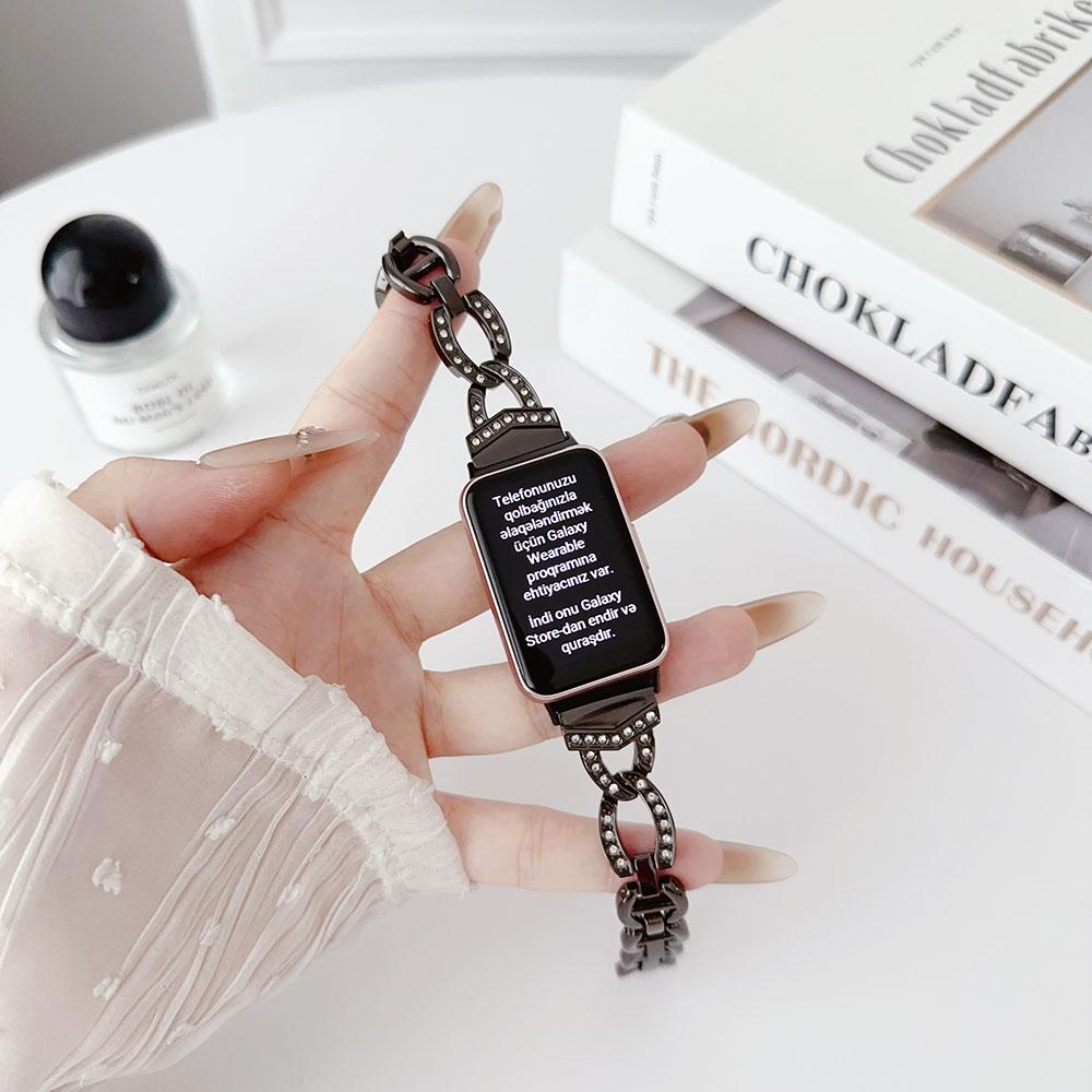 

Bling Dressy Bracelet for Samsung Galaxy Fit 3 Strap Metal Easy Adjustable Armband for Women Galaxy Fit 3 SM-R390 Wristband чёрный