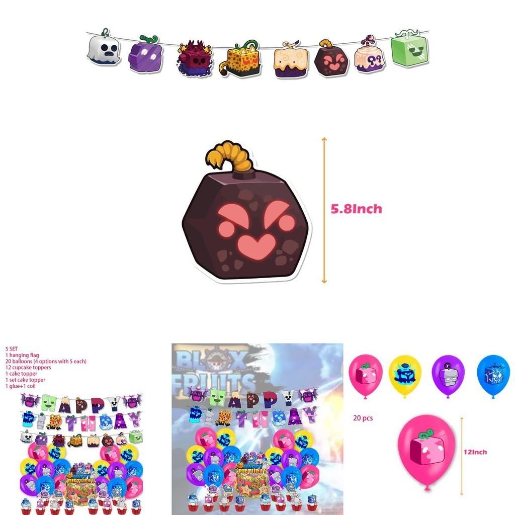 Blox Fruits Party Decorations Pirate King Game Box Flag Balloons Cake Toppers Birthday Banners Set)