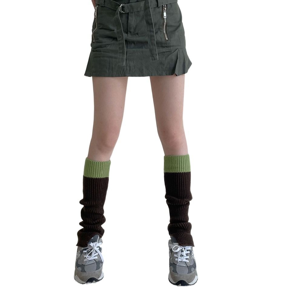 

Girl Contrast Color Flared Lolita Arm Sleeves Women Leg Warmers Over Knee Socks Knitted Foot Cover армия зеленый