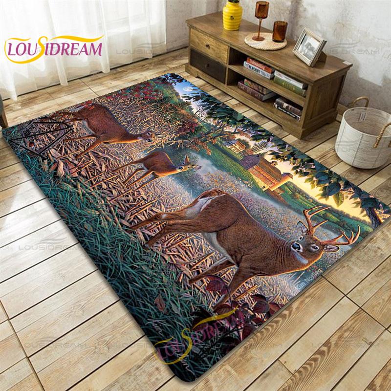 Wild Animals Deer Wildebeest Carpet for Living Room Bedroom Rug Kitchen Door Kids Unslip Floor Mats Birthday Gift Alfombra Rug