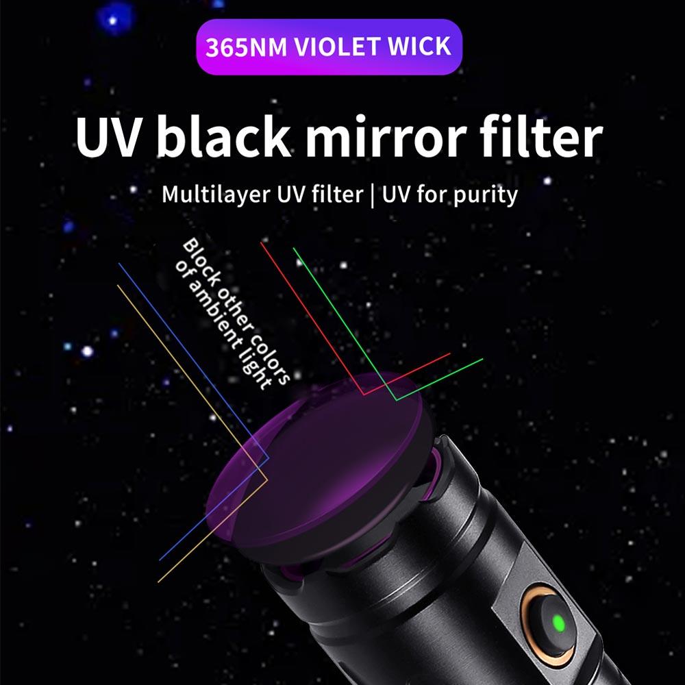 30W UV Flashlight 365nm Black Mirror Torch 3led Flashlamp Ultraviolet Ink Dryer Money Fluorescer Detector Purple Light Torch
