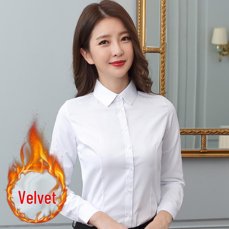 Elegant Slim Fit Warm White Women's Long Sleeve Blouse for Autumn/Winter Workwear