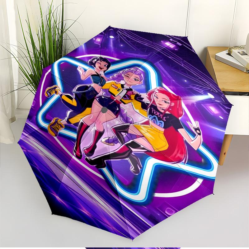 KPop Demon Hunters Print Automatic Open Close Umbrella, Portable Foldable Umbrella, for Outdoor Commute Camping Trip, Ideal Birthday Gift