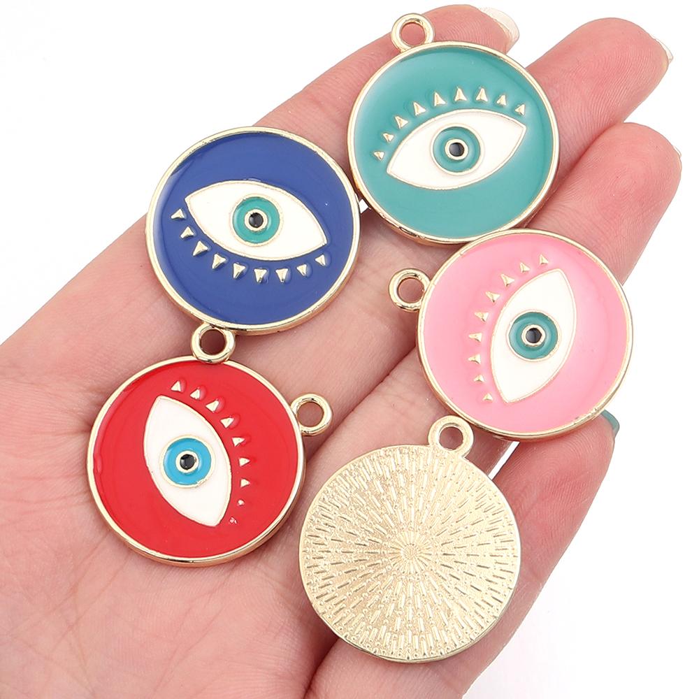 5pcs/lot Round Enamel Charms Single Face Eyes Pendants DIY Gift Accessories Necklace Bracelet Earrings Alloy Pendants Wholesale