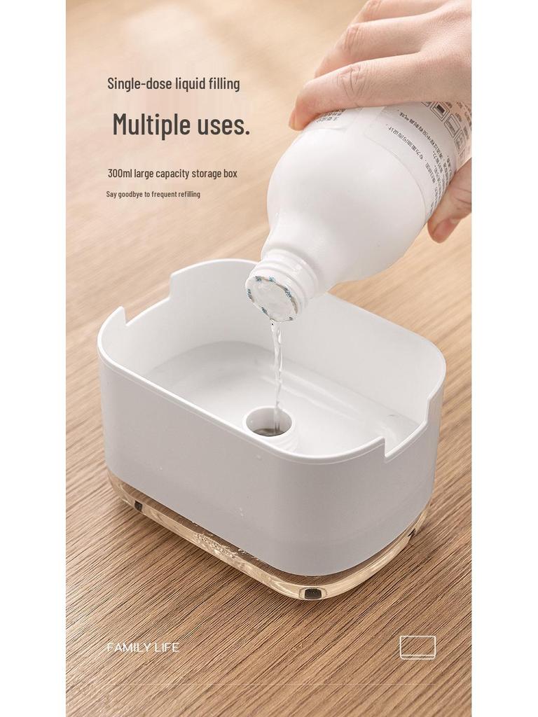 Manual Press Soap Dispenser with Auto Liquid, Scouring Pad, Dish Brush, and Soap Holder for Kitchen Dishwashing