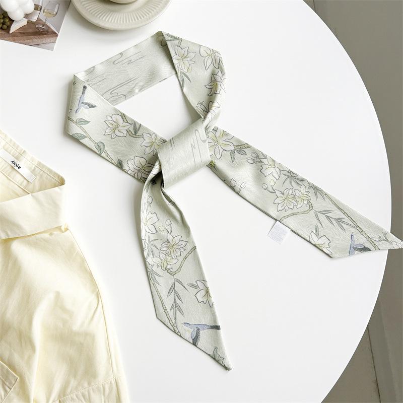 Spring silk scarf women's fashion versatile temperament scarf silk scarf small long streamer tied bag ribbon decoration