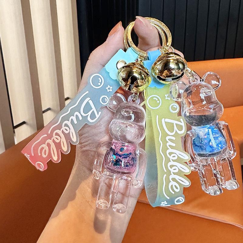 Fashion Violent Bear Quicksand Keychain Personality Punk Bear Car Key Chain Oil Exquisite Backpack Pendant Female