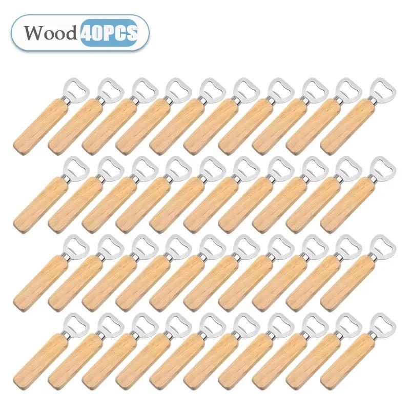 1-40PCS Stainless Steel Bottle Opener with Ergonomic Wooden Handle for Beer Wine Soda Durable Design for Home Camping Picnic Use