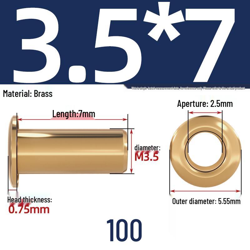 Pure Brass Hollow Rivets & Copper Eyelets Fasteners M1.3–M5