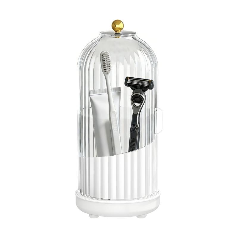 Rotating Toothbrush Holder With Lid And Drainage System For Hygienic Bathroom Organization And Space Saving Convenience белый