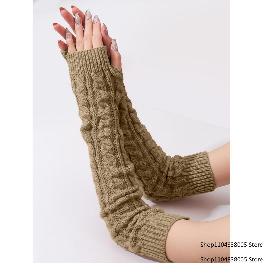 New Women'S Knitted Arm Warmers Gloves: Cable - Knit Design, Fingerless, Warm & Stylish For Autumn, Winter, Daily Wear, Office