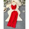 Fashion Suit Women's Summer Sexy Padded Strap Vest Two-Piece Set High Waist Slimming Slit Sheath Skirt