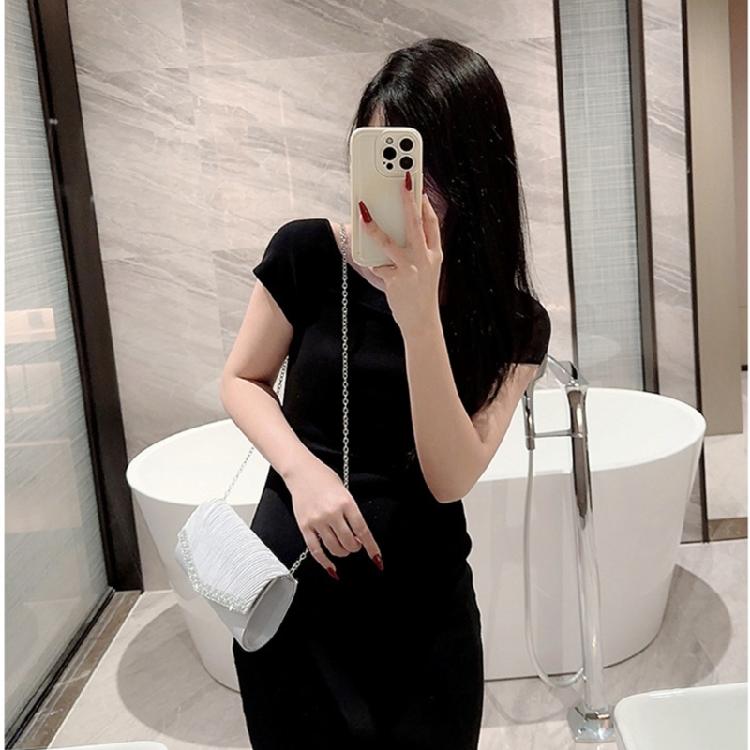 Pleated Evening Bag Wedding Gift Clutch Detachable Chain Shoulder Bags Handbag