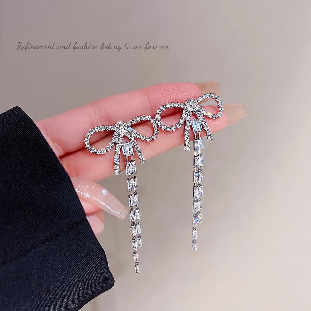 

Zircon Tassel Bow Earrings - Elegant Summer Style for Women