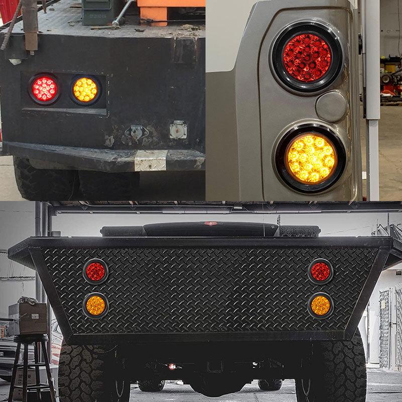 12V 24V Round 4 inch 16 LED Tail Lights Waterproof Brake Turn Signal Reversing Light For Truck Trailer Tractor Lorry Campers Van