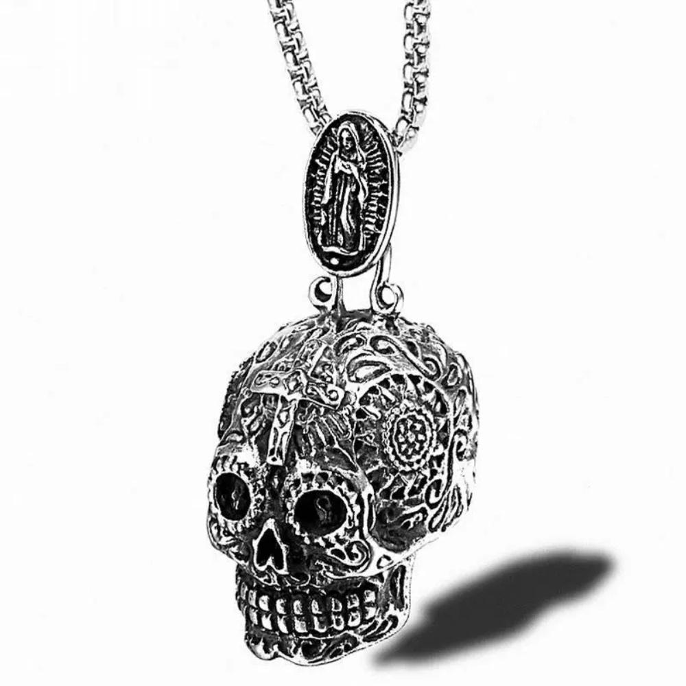 Retro punk hybrid skull pendant necklace men ruler hip hop party rock necklace accessories gift