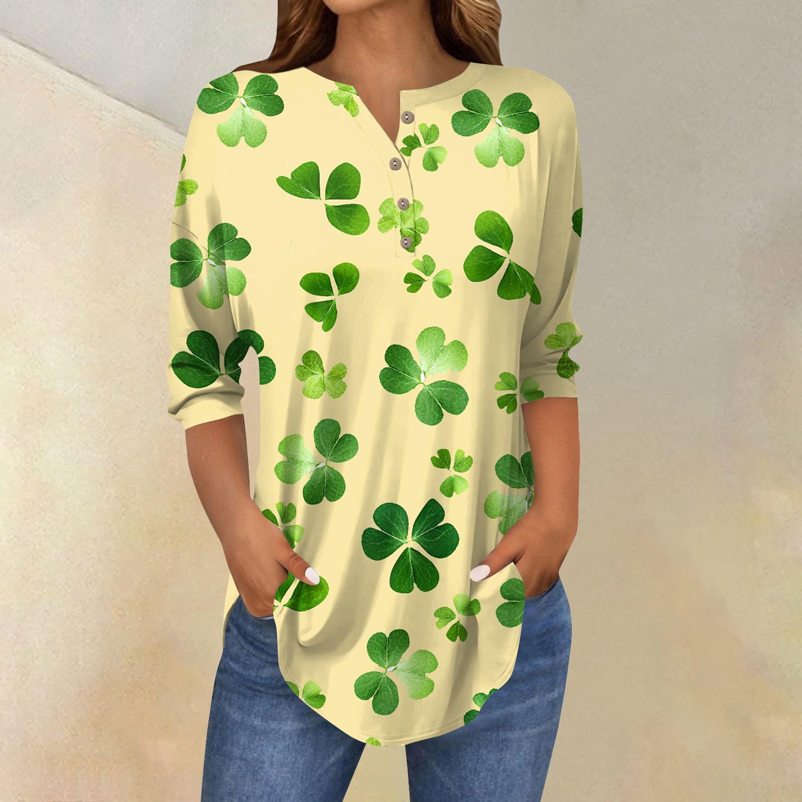 

Женские топы с рукавами 3/4, летние футболки с принтом и V-образным вырезом, повседневные базовые футболки, рубашки на пуговицах, туники, топы St. День Патрика XL жёлтый