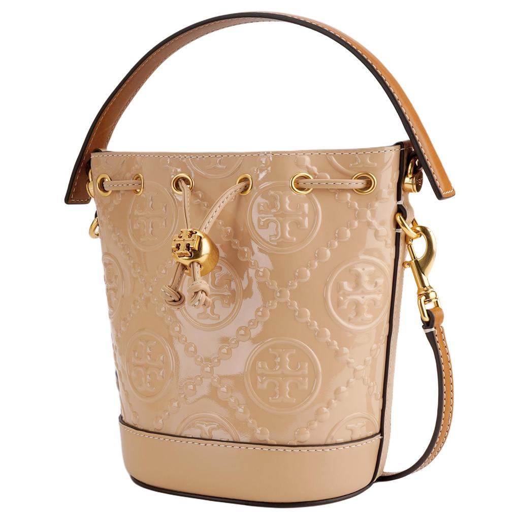 Tory Burch T Monogram Logo Drawstring Bucket Bag Women Handbags Light-Peach 154661-250