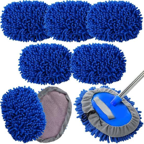 Layhit 5 Pcs Car Wash Mitt Set, Brush Not Included, Microfiber Mitt Cleaning Car Truck Washing Tools Kit RV Pickup Chenille Scratch Replacement(Royal