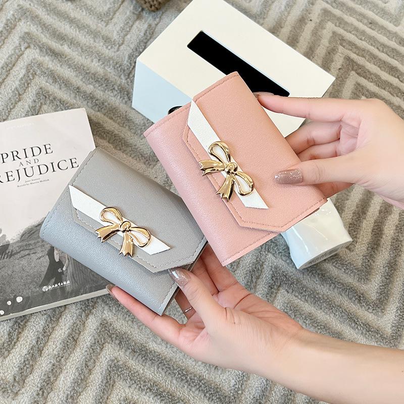 Women's Cross-Border Bow Wallet 2024: Compact Three-Fold Magnetic Clutch Bag