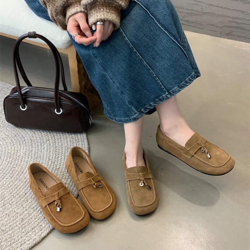 Loafers Women's Summer One-pedal Lazy Shoes British Style Leather Retro Doudou Shoes Women's Single Shoes Comfortable Flat Bottom