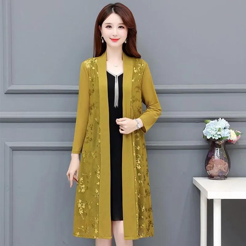 Damen Sommer Oberbekleidung Sonnenschutz Langarm Strickjacke mit Blumendruck Klimatisiertes Hemd Trenchcoat